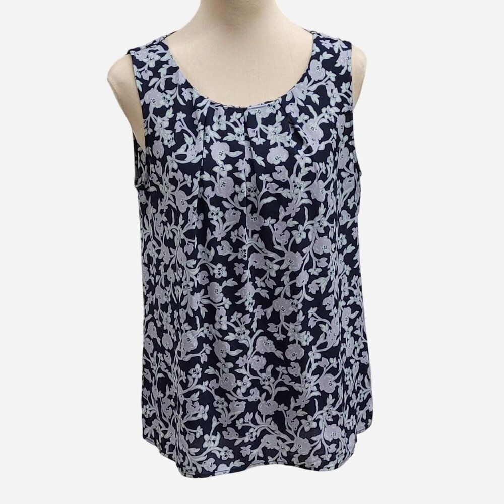 LOFT Navy Blue Floral Tank Top (S)
